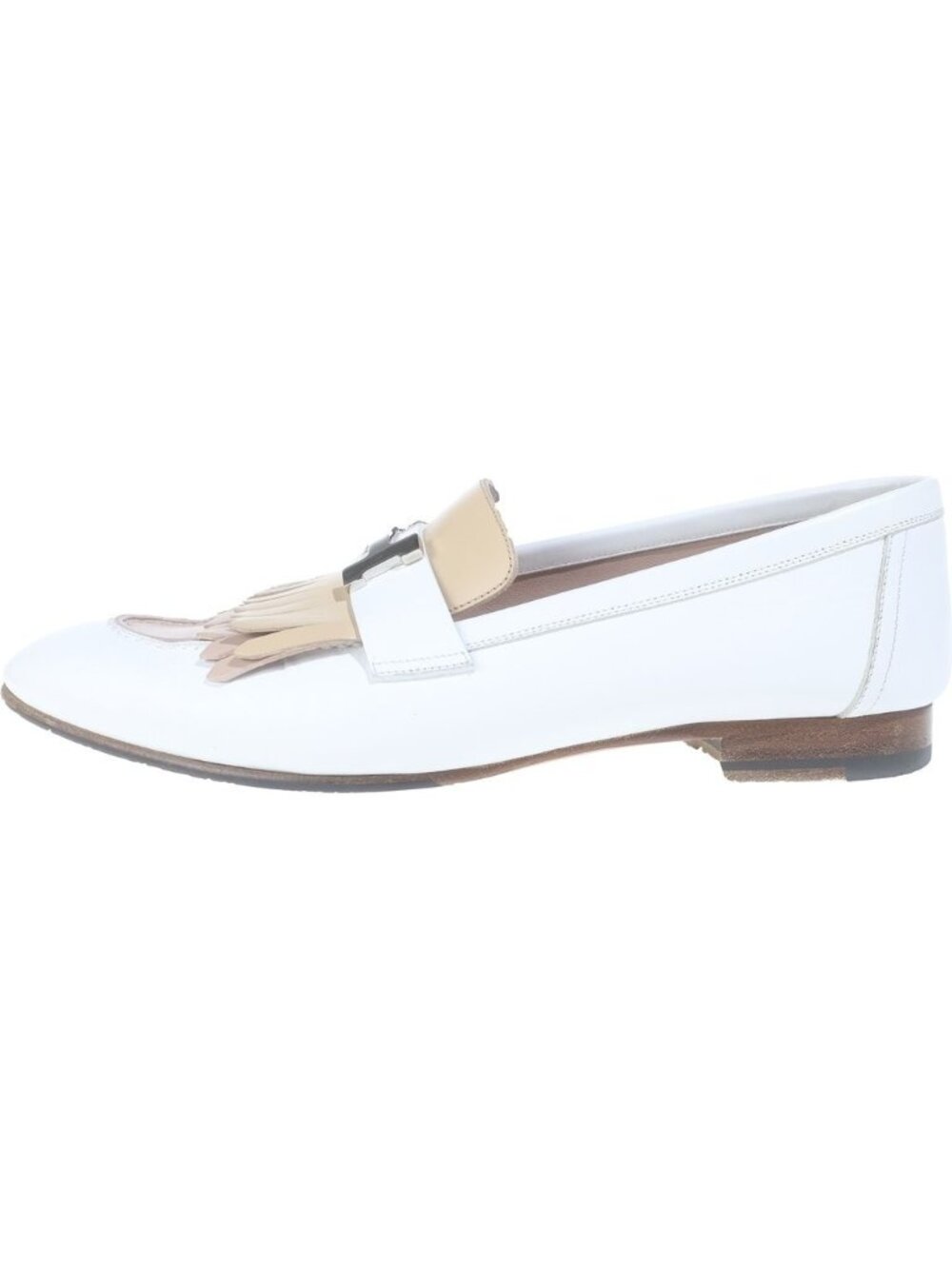 Hermes Royale Leather Silver Moccasins Shoes Loafers Flat White Beige 39